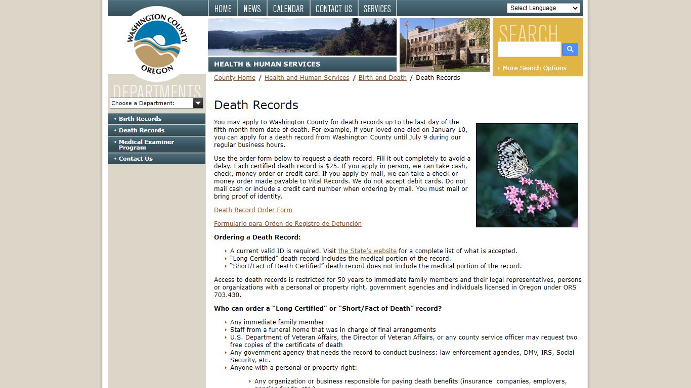 Death Records - Washington County, Oregon