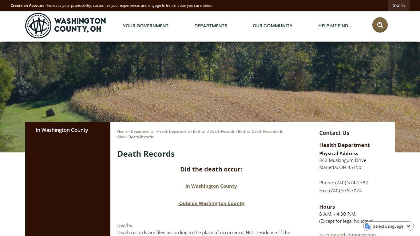 Death Records | Washington County, OH - Official Website