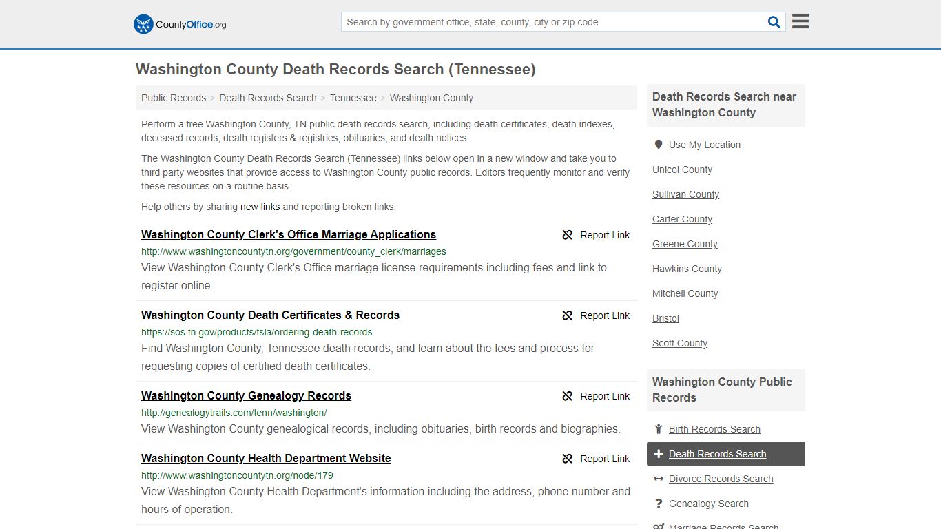 Death Records Search - Washington County, TN (Death ...